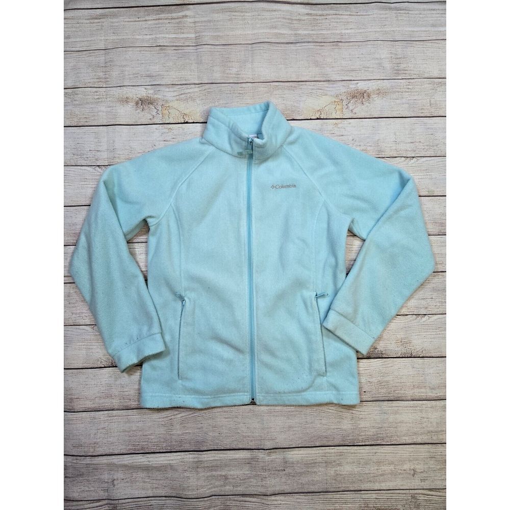 Columbia Sweater Large 14-16 Youth Blue Full Zip Pockets Fleece Mock‎ Neck Girls